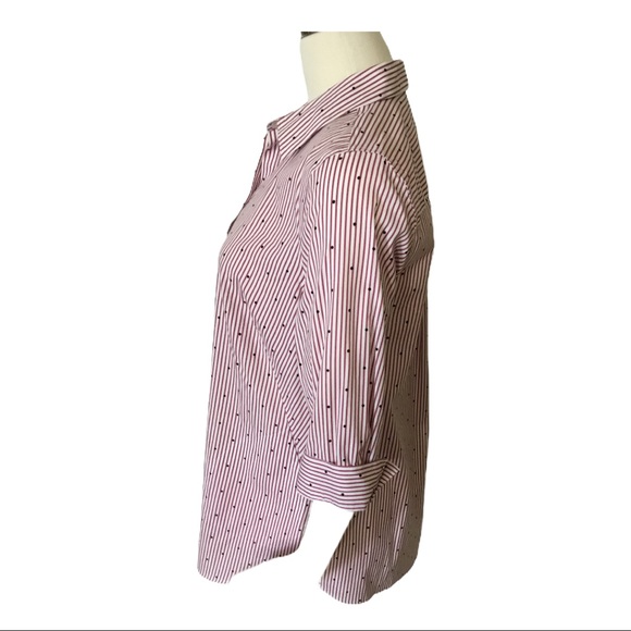 Chico’s Classic Red Striped High Low No Iron Tunic with Black Dots Size 1 NWOT - Picture 4 of 8